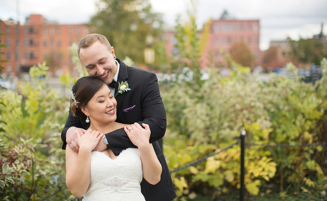 Aaron and his groomsmen have fun during their wedding day photography session.